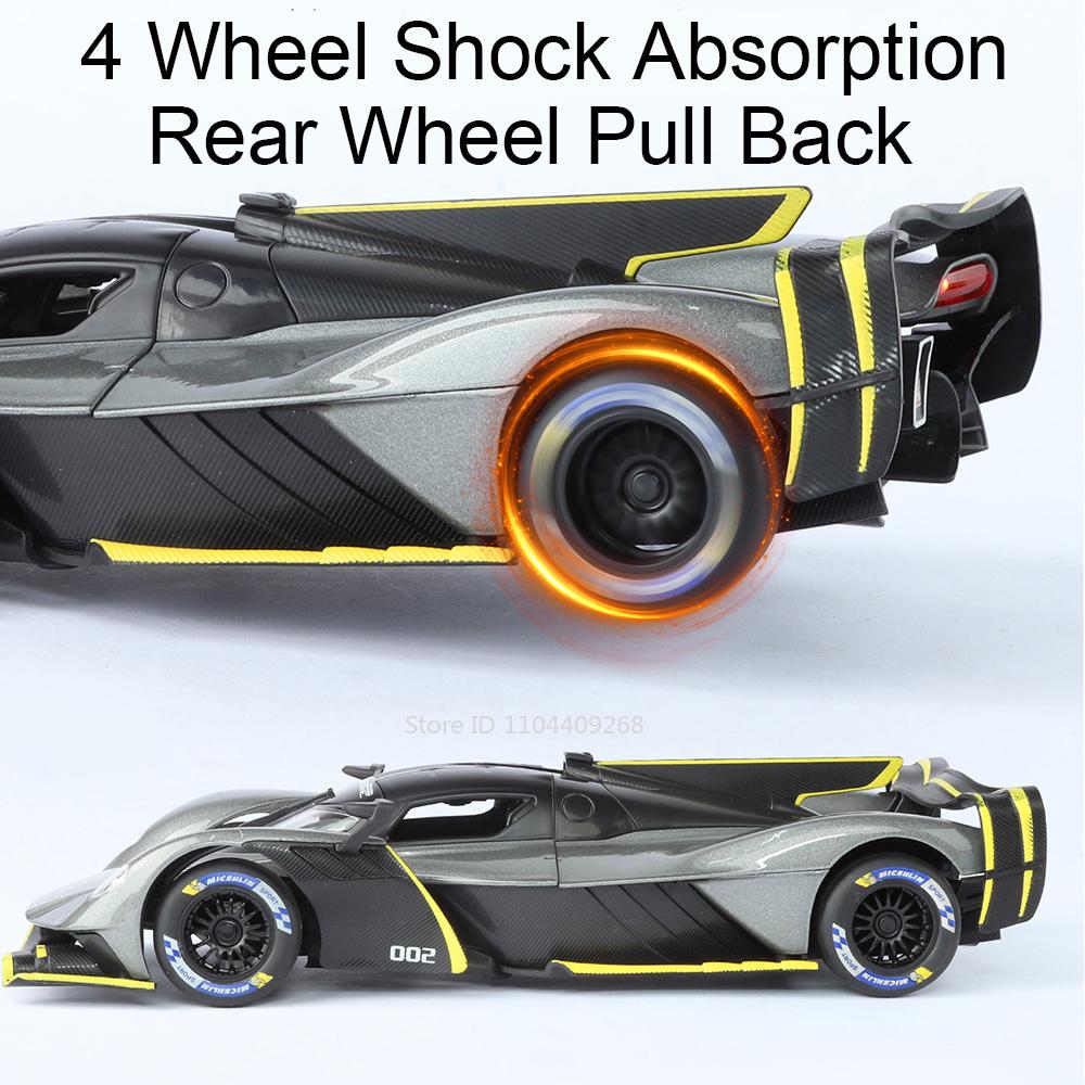 1:24 Scale Valkyrie Revuelto Sports Car Model Toy Diecast Alloy Light Music Supercar Shock Absorption Vehicle Models Kids Gifts