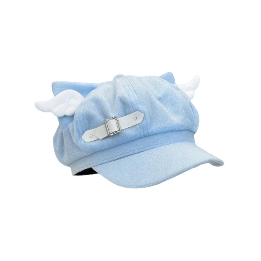 Leather Buckle Newsboy Cap Mini Wing Decor Streetwear Hat Harajuku Cat Ear Beret Hat  Daily