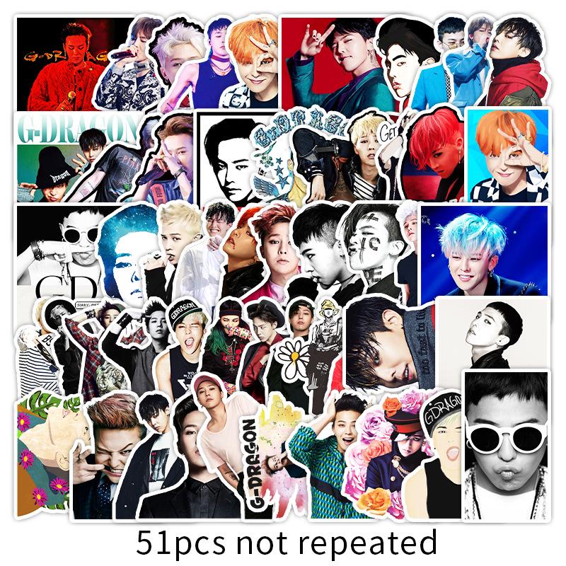 50pcs BIGBANG G-Dragon Graffiti Star Stickers for Suitcases, Tablets, Cars, Phones, and Guitars.
