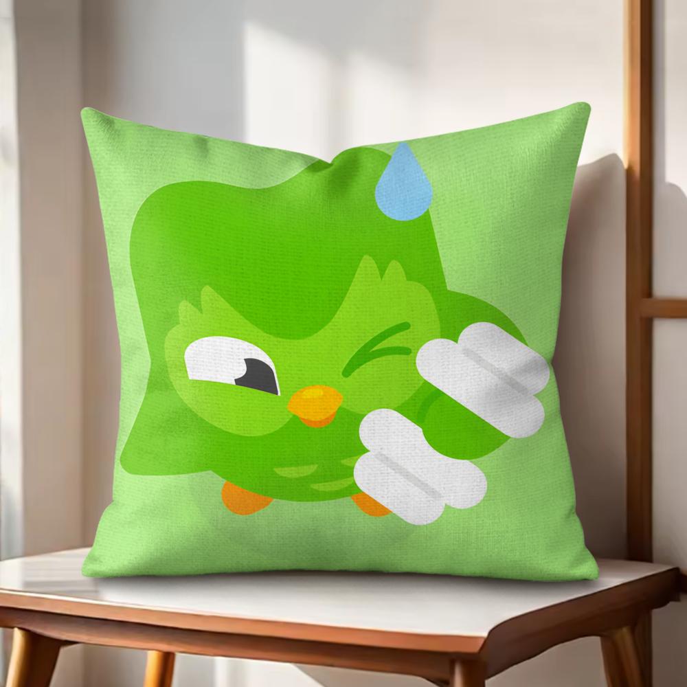 

DDuolingo Owl DDuo Cushion Cover Natural Linen Organic Fabric DoubleSided Printing Couch Pillow Covers Home Decor 30x30cm