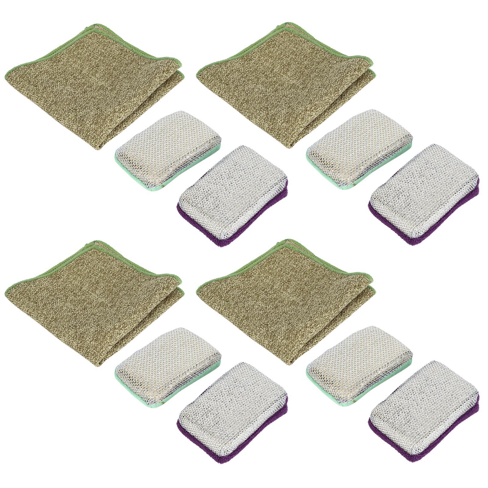 4 Sets Kitchen Washing Set Fiber Dishcloth Dishwashing Sponge Household Supplies