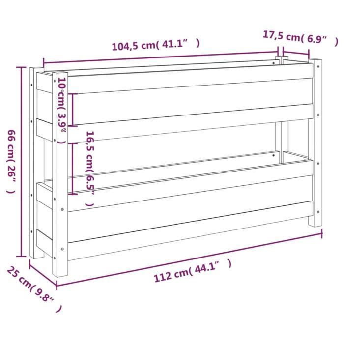 VidaXL Jardinière Blanc 112x25x66 cm Bois massif de pin 823928