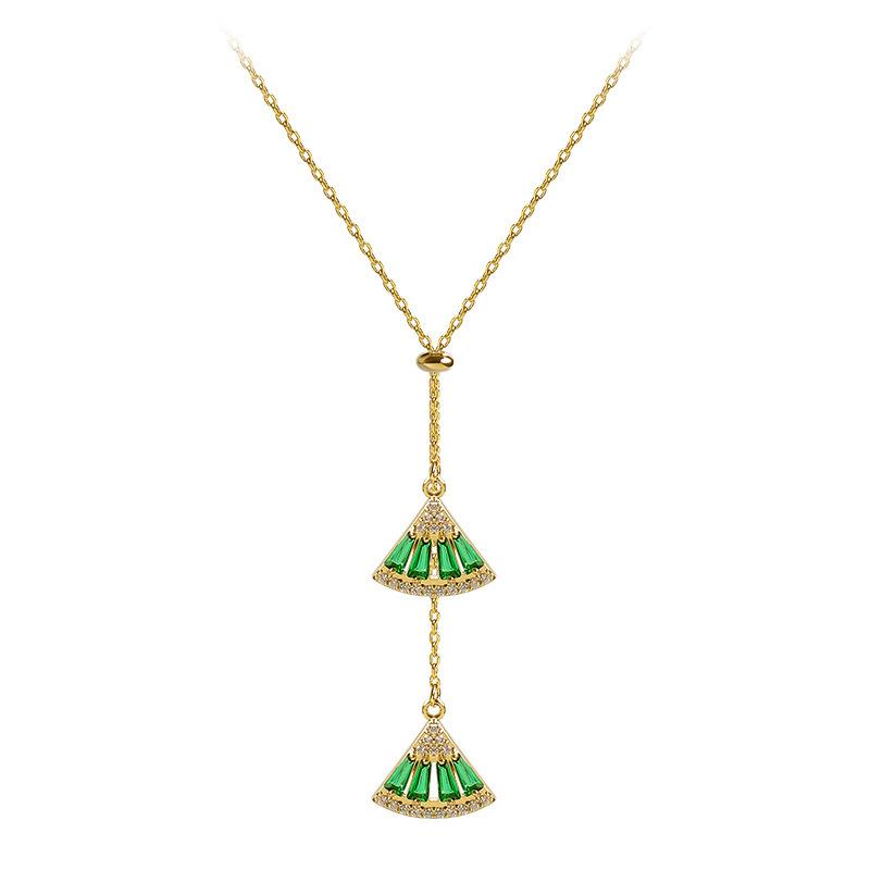 1 Pcs Baroque Emerald Fan-shaped Crystal Necklace Women Trendy Simple Personalized Pendant Light Luxury Collarbone Chain Jewelry