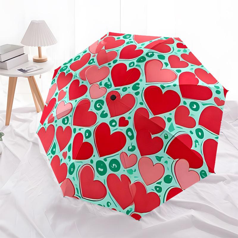 1pc Heart Pattern Automatic Umbrella | Portable Foldable 8-Rib Manual Open, Cute Birthday & Holiday Gift for Outdoor Yy260107089