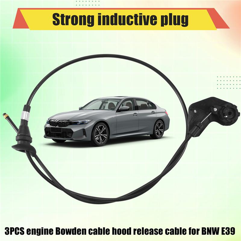 3PCS Engine Bowden Cable Hood Release Wire For-BMW E39 525I 530I 51238176595 51238190754 51238176596-M53K