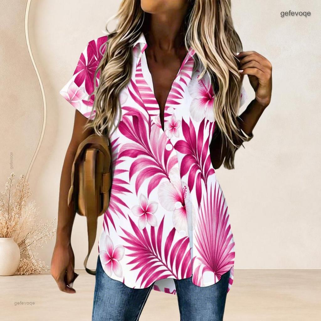 Women Plus Size Collared Neck Short Sleeve Lemon Print White Button Front High Low Curved Hem Shirt