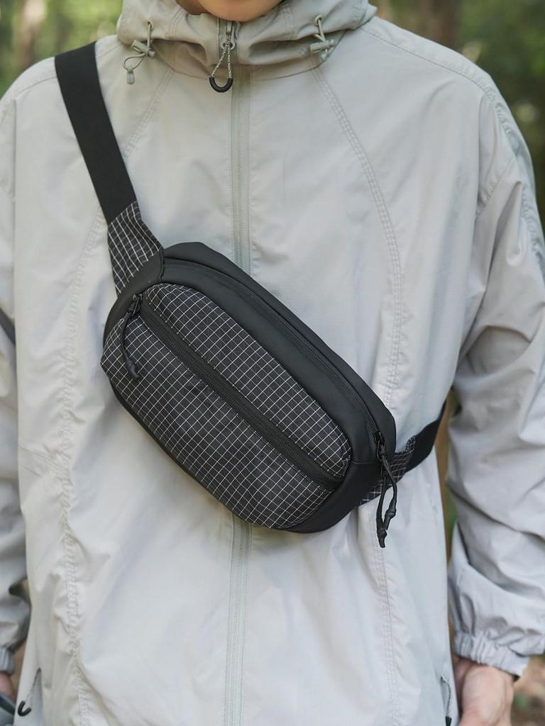 Ultraleichte Karierte Wasserdichte Nylon Herren Umhängetasche: Trendige Rad- & Handy-Bauchtasche