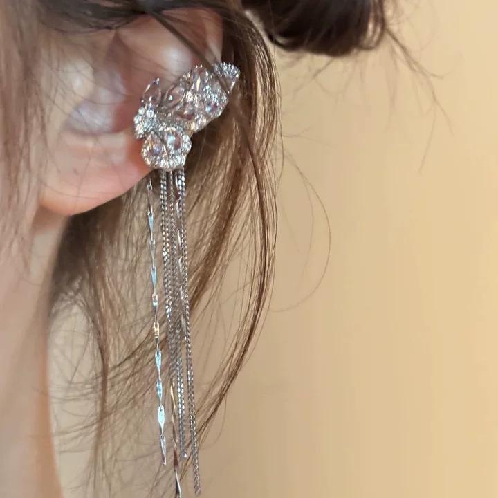 Zircon Butterfly Chain Tassel No-Piercing Ear Clip - Versatile, Light, and Luxurious Earrings