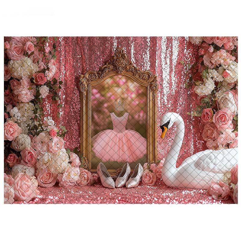LS Fotografie Hintergrund Ballettschläppchen Schwan Rosa Vorhänge Dekoration Mädchen Prinzessin Geburtstagsparty Cake Smash Foto Kulisse Studio
