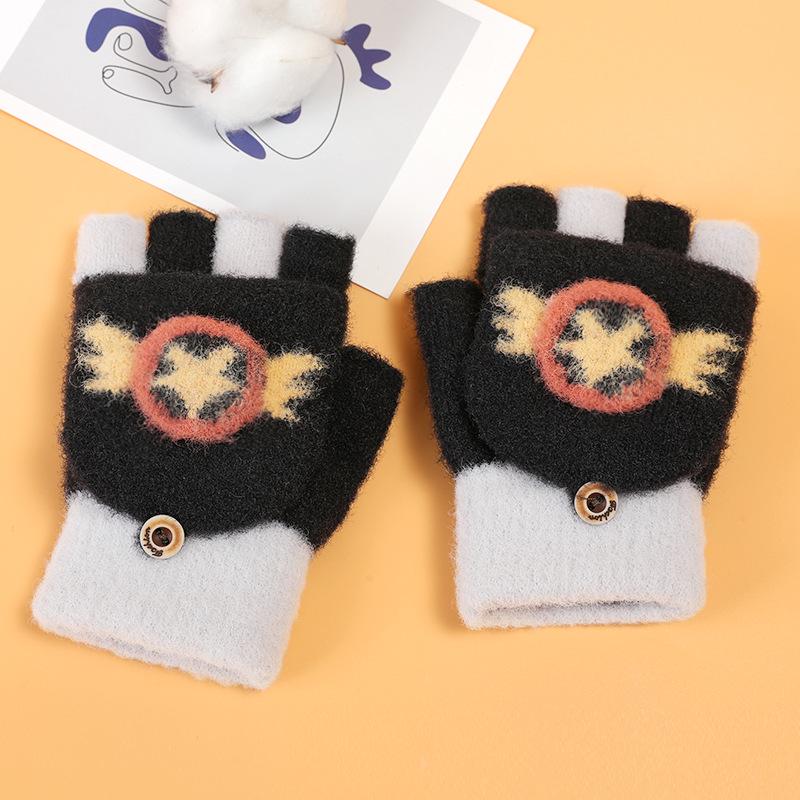 

Детские зимние ветрозащитные плюшевые варежки-митенки - Толстые и милые (DRST31) Recommended Age: 3-6 years чёрный