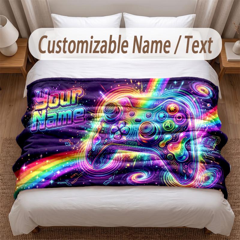 Neon Abstract Theme Soft Blanket Personalized Custom Name Text Print Warm Blanket Home Sofa Bedroom Decor