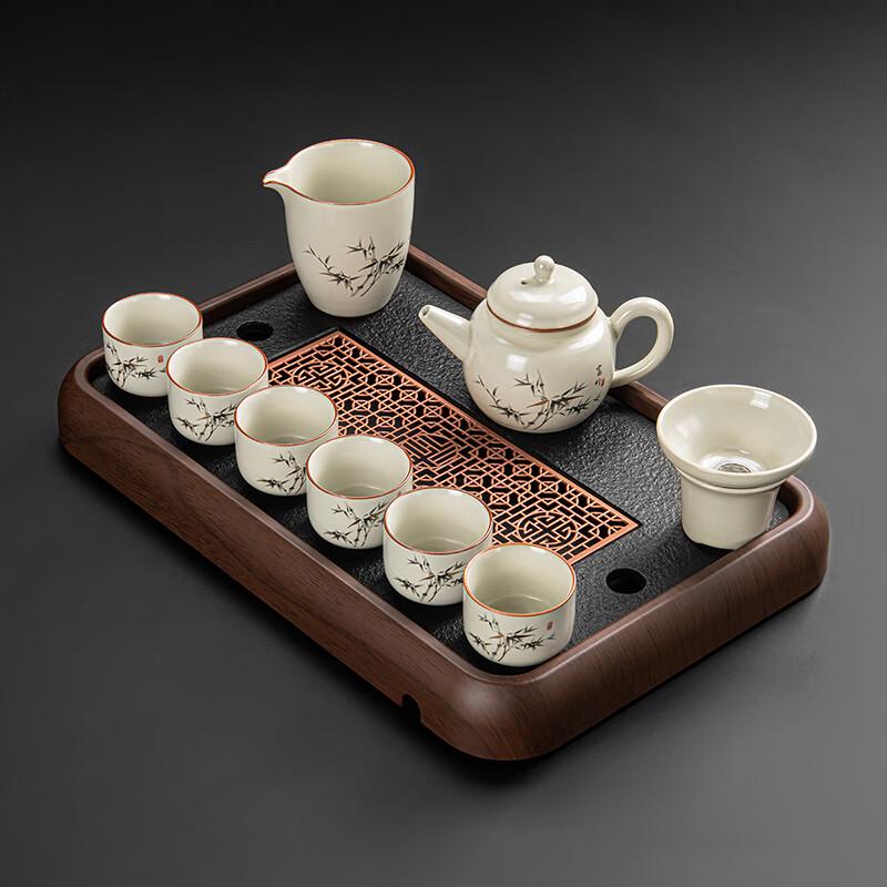 Lainuo Ru Kiln Rich Bamboo Tea Set with Ebony Tray