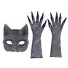 Half Face Cover Cats Woman Face Mask Rhinestone Masquerade Gloves  Halloween Prop Accessories