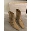 Boots New Season Retro Square Head Suede Short Boots Thick Heel Wide Boots Foldable Brown Western Boots