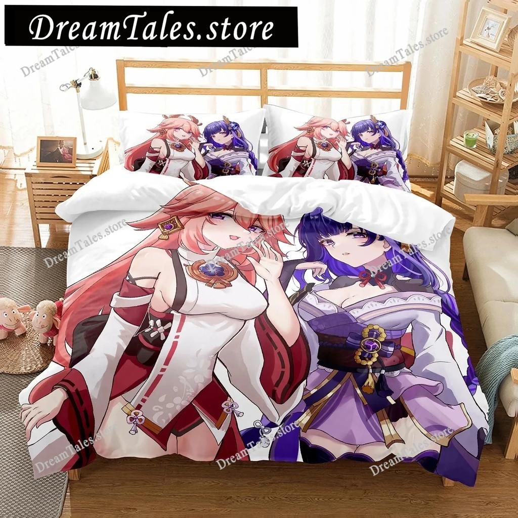 Genshin Impact Raiden Shogun 3D Printed Bedding Set Duvet Covers Pillowcases Comforter Bedding Set Bedclothes Duvet Cover741