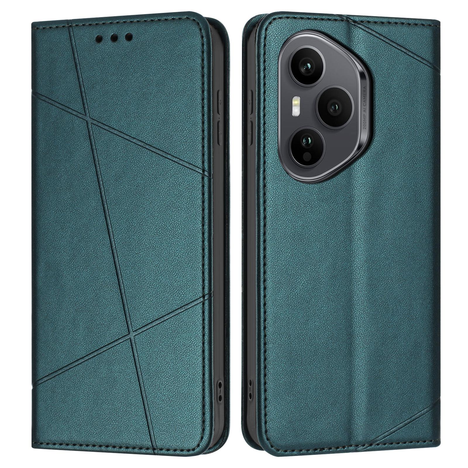 

Для Honor 400 Pro 5G (Глобальный) Чехол-кошелек из кожи с тиснением, подставка, чехол для телефона с ремешком на запястье Green