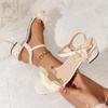 Summer  High Heel Sandals Women's Lace Strap Thick Heel Large Bow Sandals Shoes Women