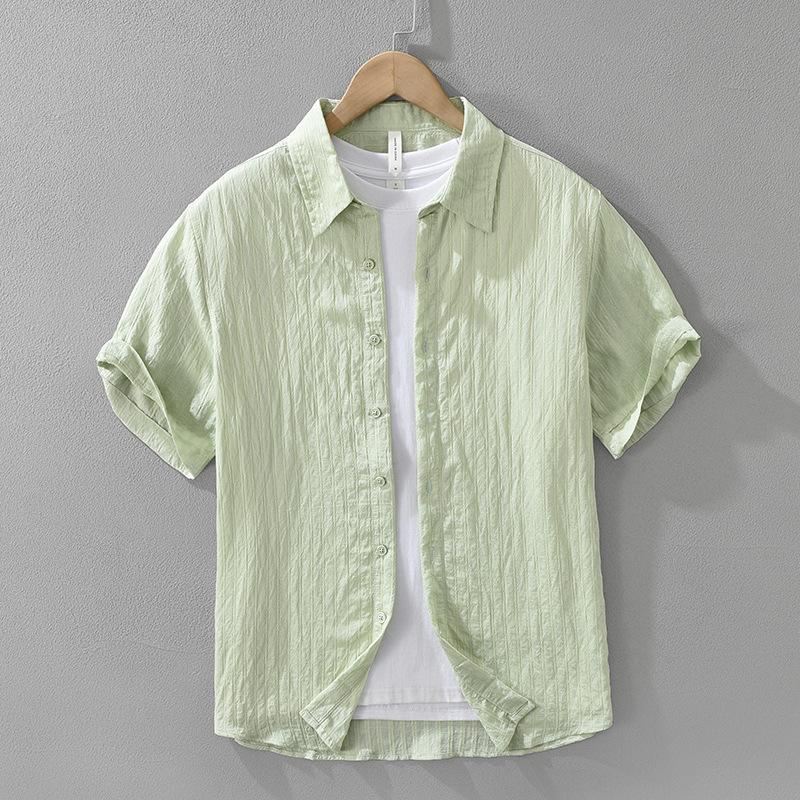 Summer Shirts for Men Harajuku Style Green Short Sleeve Shirt Daily Men's Casual Shirt Light Weight Tops