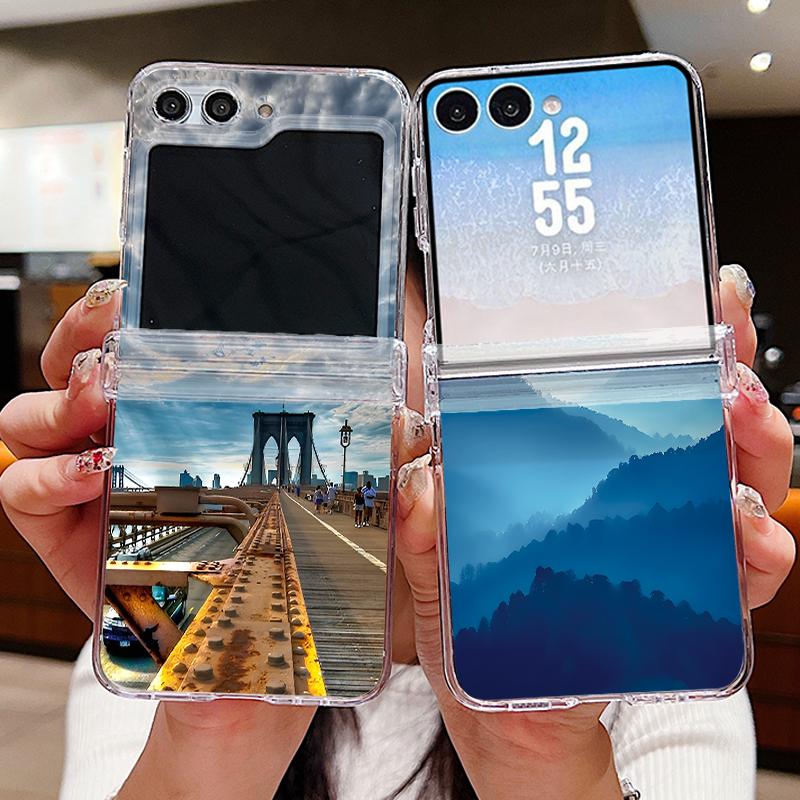 Anime Beach Scenery Case For Samsung Z Flip 8 7 6 5 4 Magnetic For Magsafe Clear PC Hard Folding Phone Cover For Galaxy Z Flip8 Flip7 Flip6