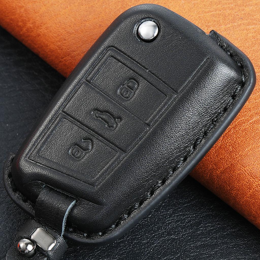 3 Button Genuine Leather Key Ring Case Cover Shell Holder Protect for Volkswagen Golf 7 Leon Seat Skoda Polo