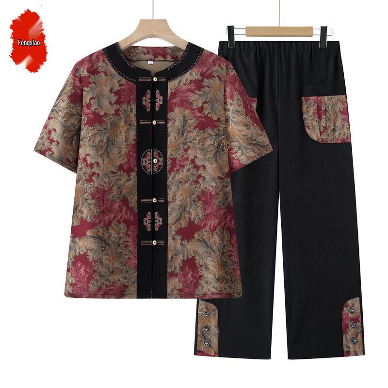 

Elegant Floral Summer Short-Sleeve Shirt Set for Women 3XL