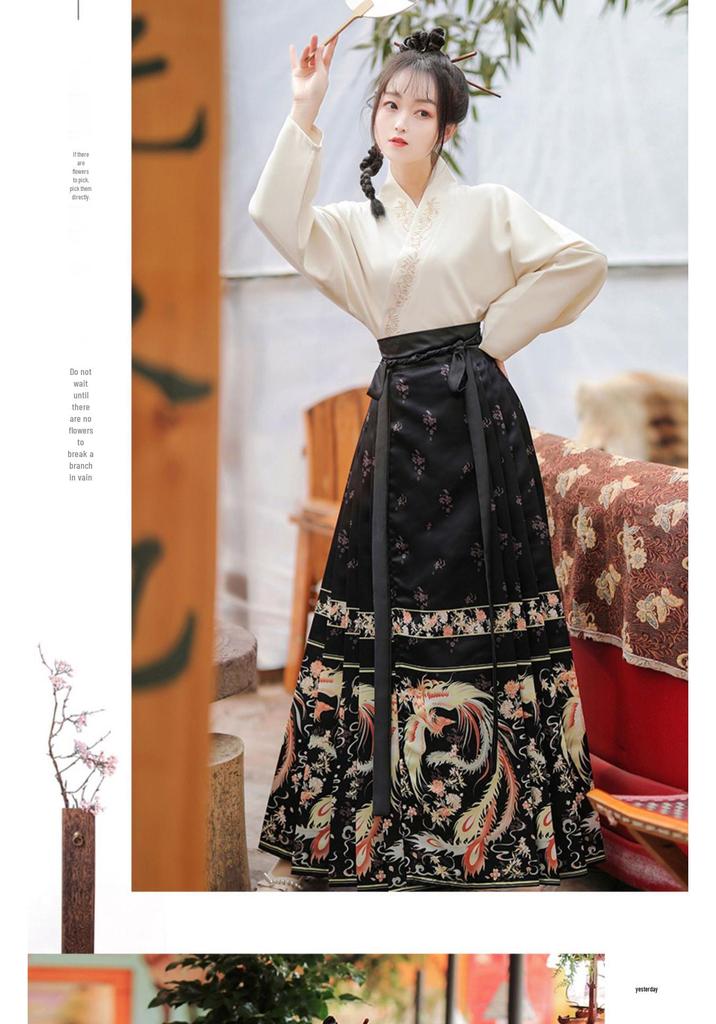 2024 Autumn Women's Phoenix Dance Print Hanfu Set - Ming Dynasty Inspired Chinese Daily Wear