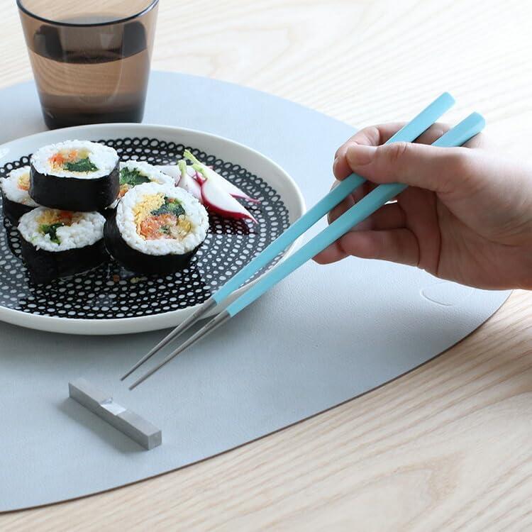 Cutipol KUBE Chopsticks + Chopstick Rest Set Turquoise Silver KU39T