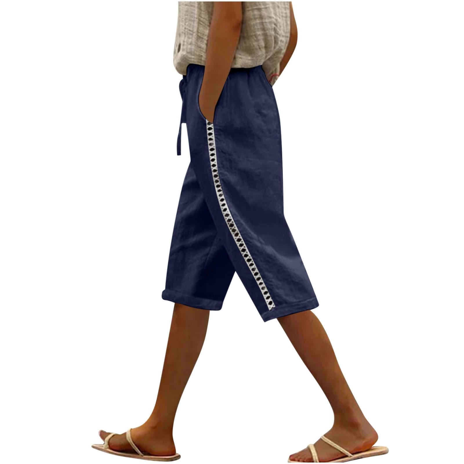 

Женские летние модные свободные однотонные повседневные шорты из хлопка и льна на пуговицах XL тёмно-синий