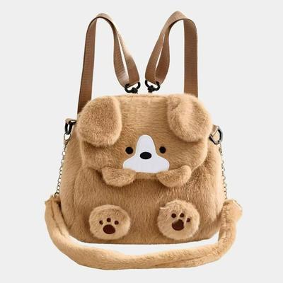 Mochila de Pelúcia de Cachorro Adorável Bolsa de Mão de Pelúcia Cartoon de Cachorro Grande Capacidade Animais Kawaii Bolsa Escolar para Estudante Presente de Aniversário