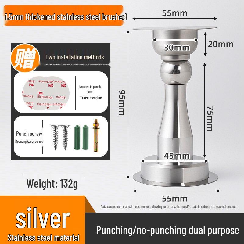 Magnetic Stainless Steel Door Stopper - Anti-Collision Wall Mount, No-Drilling, Strong Magnet for Indoor Use.