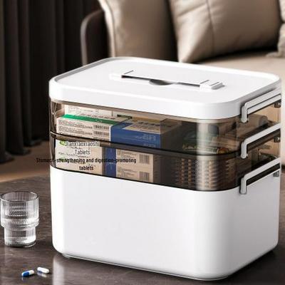 Caja de Almacenamiento de Medicamentos Transparente Multicapa de Gran Capacidad con Compartimentos