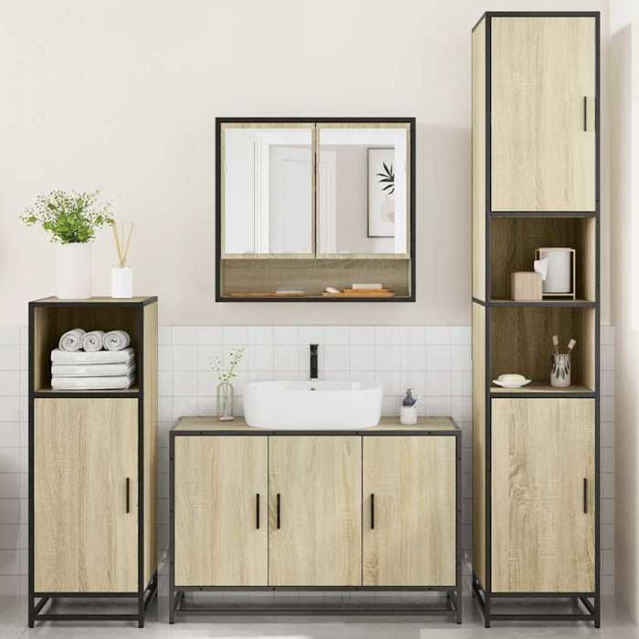 VidaXL Bathroom Furniture Set 4 Pcs Sonoma Oak, Bathroom Cabinet, Toilet Storage Cabinet, 3301221