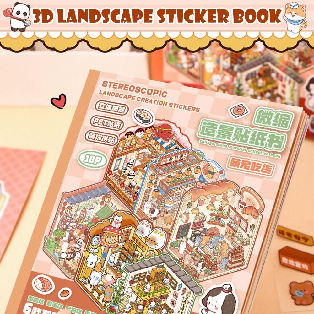 Cartoon 3D Landscape Sticker Book Three-dimensional DIY Hand Tent Landscape Stickers Cabin Scene Pocket Sticker