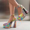 Double-Layer Waterproof Platform Paint Color Glossy Patent Leather Noble Sexy Women's Sandals Ankle Buckle Leopard Sexy Sandals