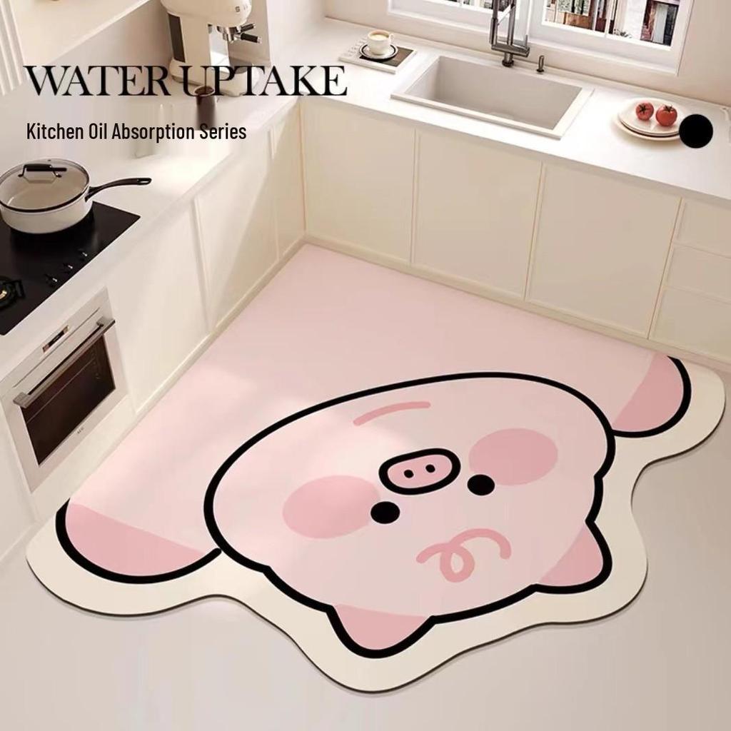 Cartoon Non-Slip Water-Absorbing Floor Mat for Kitchen, Bathroom, and Toilet - Easy Clean, Stain & Wear Resistant.