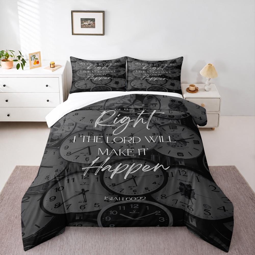 Bible Verse Clocks Christian Bedding set (1 duvet cover, 2 pillowcases, duvet not included) for Bedroom Office Faith Decor, Isaiah Scripture Art Print