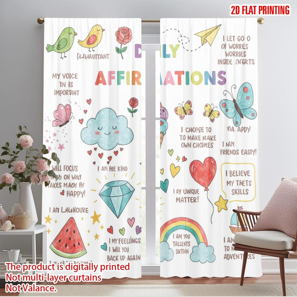 

2pcs 2D flat printing Window Curtains Affirmations Daily 100% Polyester Fabric Without Electricity Holiday Decorations Perfect 52.50×116.00 CM 2pcs