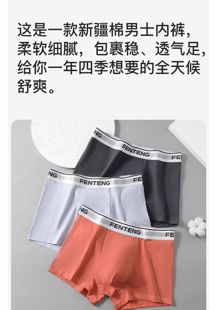 Fenteng 3-Pack Men's Comfortable and Breathable Four Corners Flat Pants