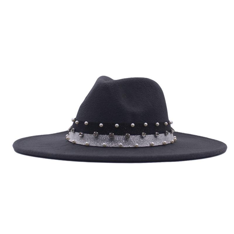 New Elastic Webbing Point Drill Men and Women Couple Hat Woolen Top Hat M Big Brim Jazz Hat