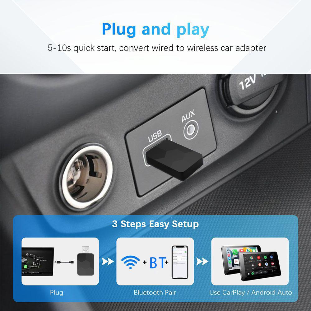 2-in-1-USB-Dongle, kabelloser CarPlay-Android-Autoadapter für ein Upgrade von kabelgebunden auf kabellos