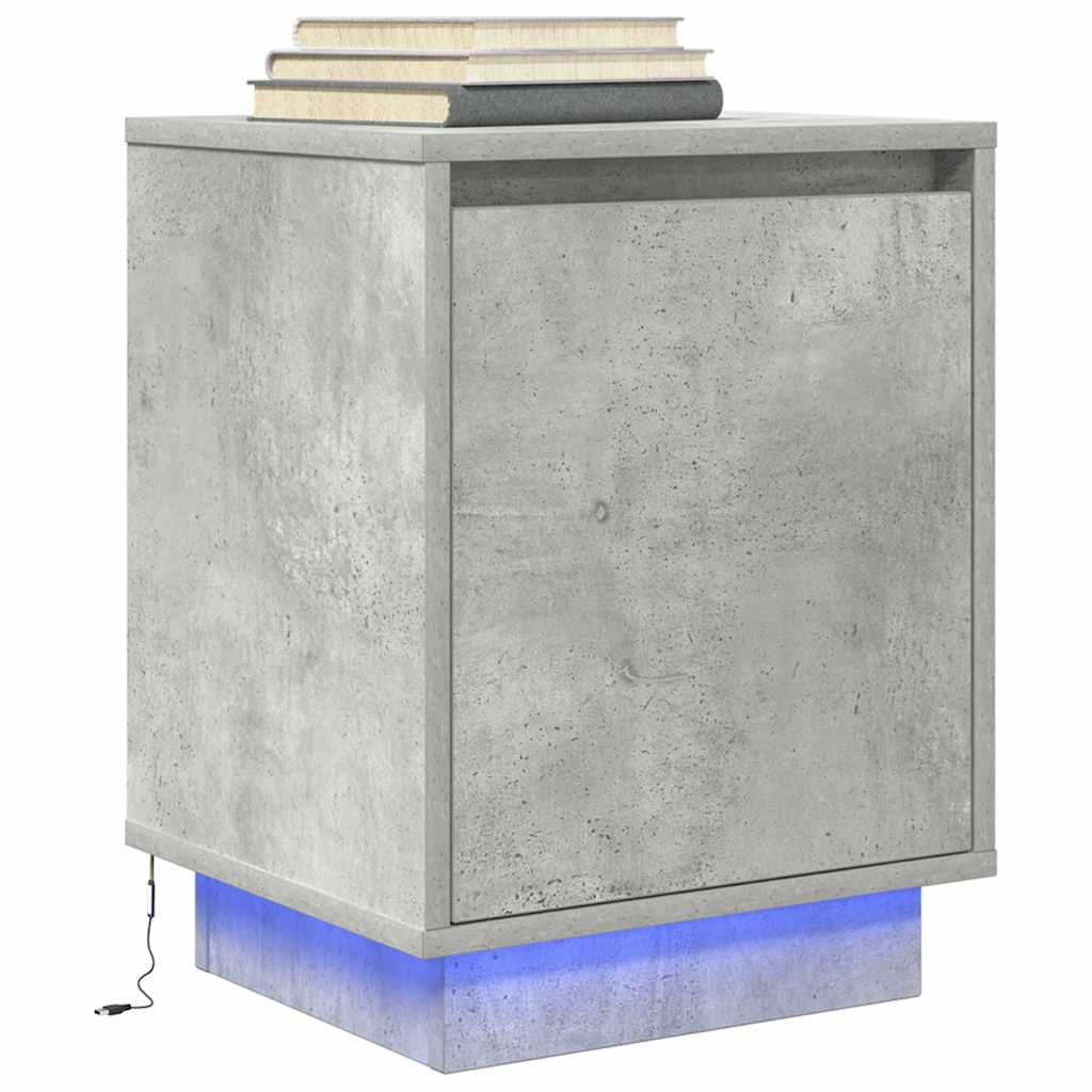 Nightstand with LED Lights Concrete Grey 38 x 34 x 50 cm