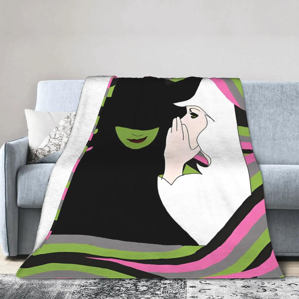 Elphaba  Glinda Wicked Movie Warm Plush Throw Blanket for Kids and Adults Flannel Couch Bedspread Sofa Cover