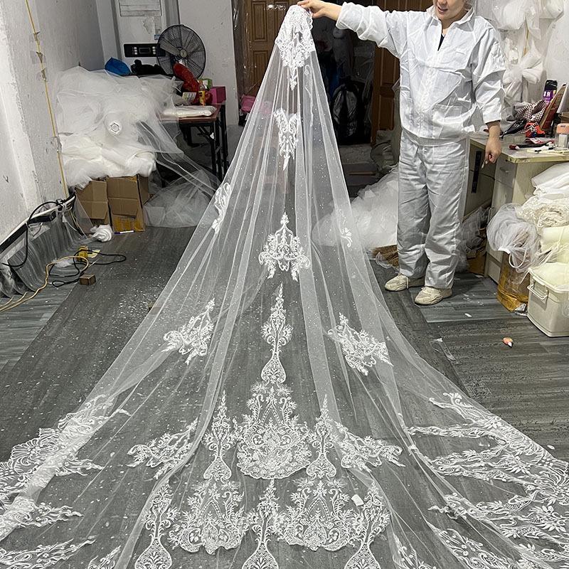 Elegant Lace French Veil: Super Long Swiss Net Bridal Train Headwear for Photography & Evening Gowns