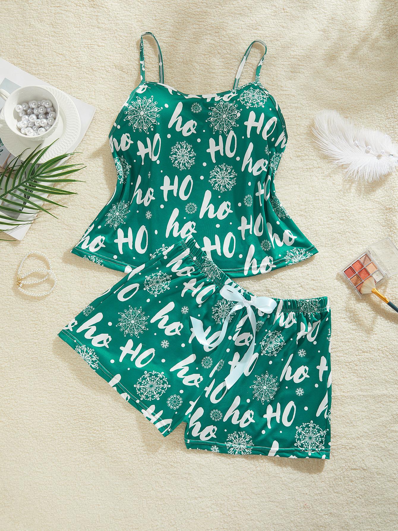 

Burst, green print suspender, summer thin sexy milk silk two-piece set, Korean version, homewear S зелёный