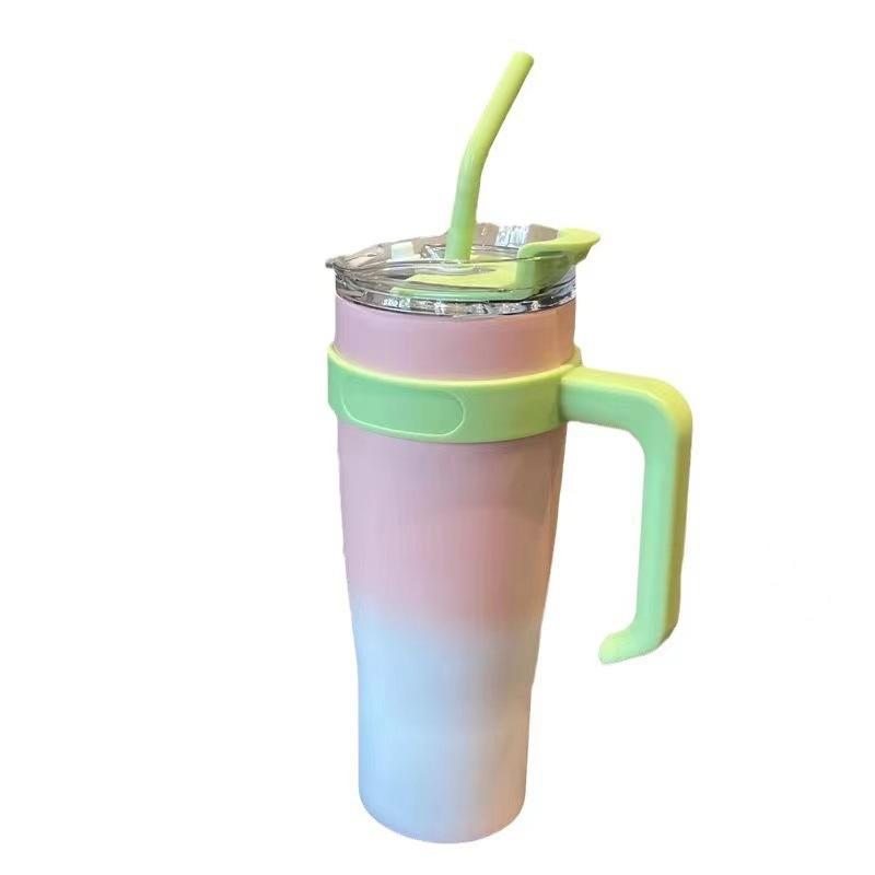 New Small Fresh Stainless Steel Thermos Cup Household Gradual Change with Handle Straw Cup Large Capacity Portable Car Cup