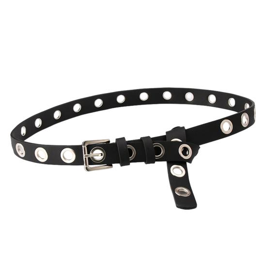 Women Thin Pants Belt Metal Buckle Faux Leather Waistband Adjustable Length Multi Holes Design Jeans Belt