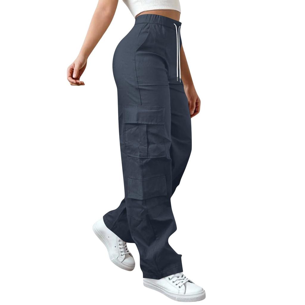 Dámské elastické cargo kalhoty s vysokým pasem, strečové, ležérní, se širokými nohavicemi, streetwear, parašutistické, turistické kalhoty s kapsami
