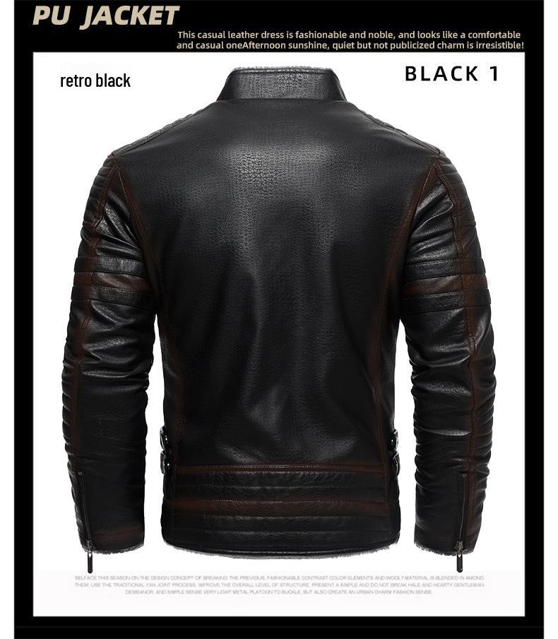 Men's Retro Faux Leather Jacket with Multi-Pockets, Fleece-lined PU, Business Casual Outerwear