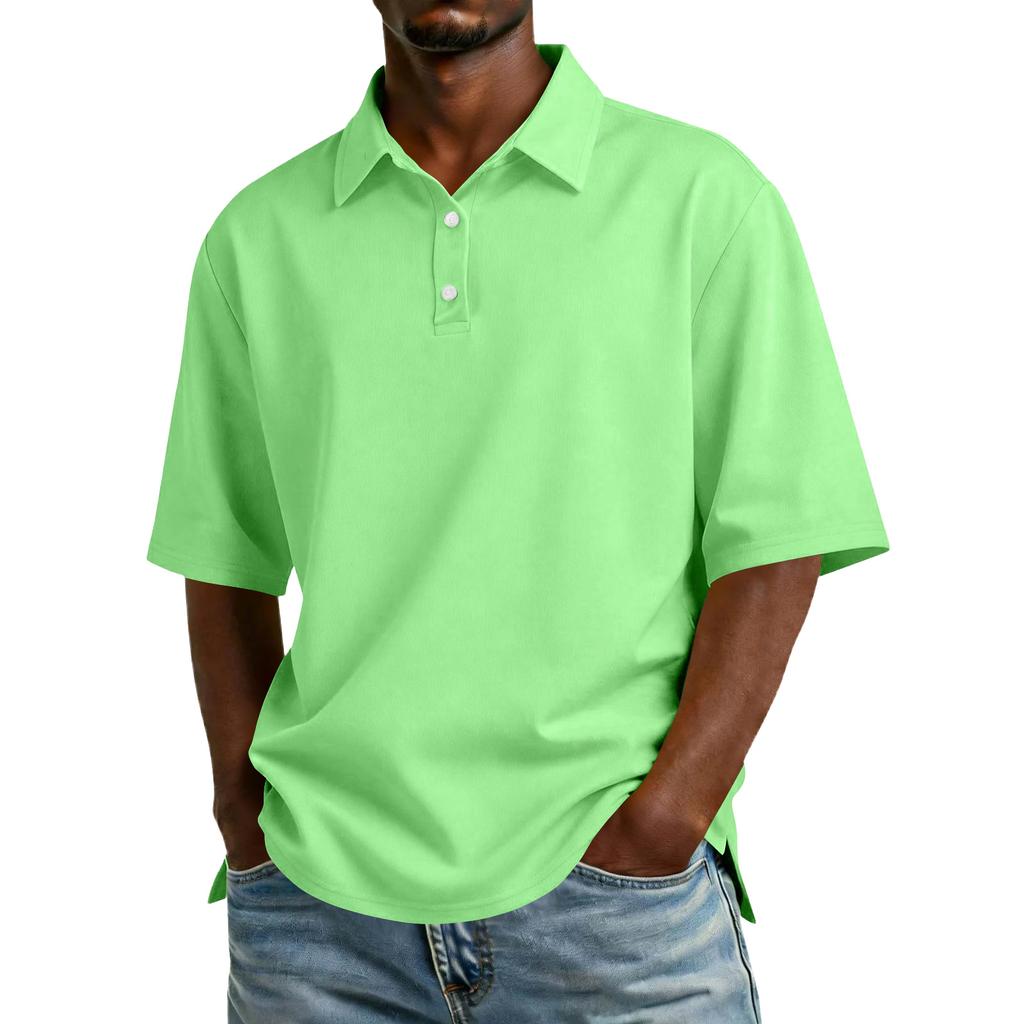 Men Short Sleeve Polo Shirt Classic Fit Cotton Blend Three Button Placket Casual Collar Top for Everyday Wear
