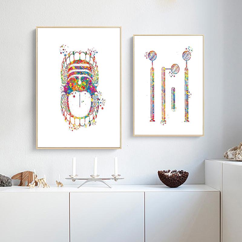 Anatomy Dental Medical Canvas Painting Watercolor Wall Art Posters and Print Pictures for Dental Equipment Teeth Home Decoration